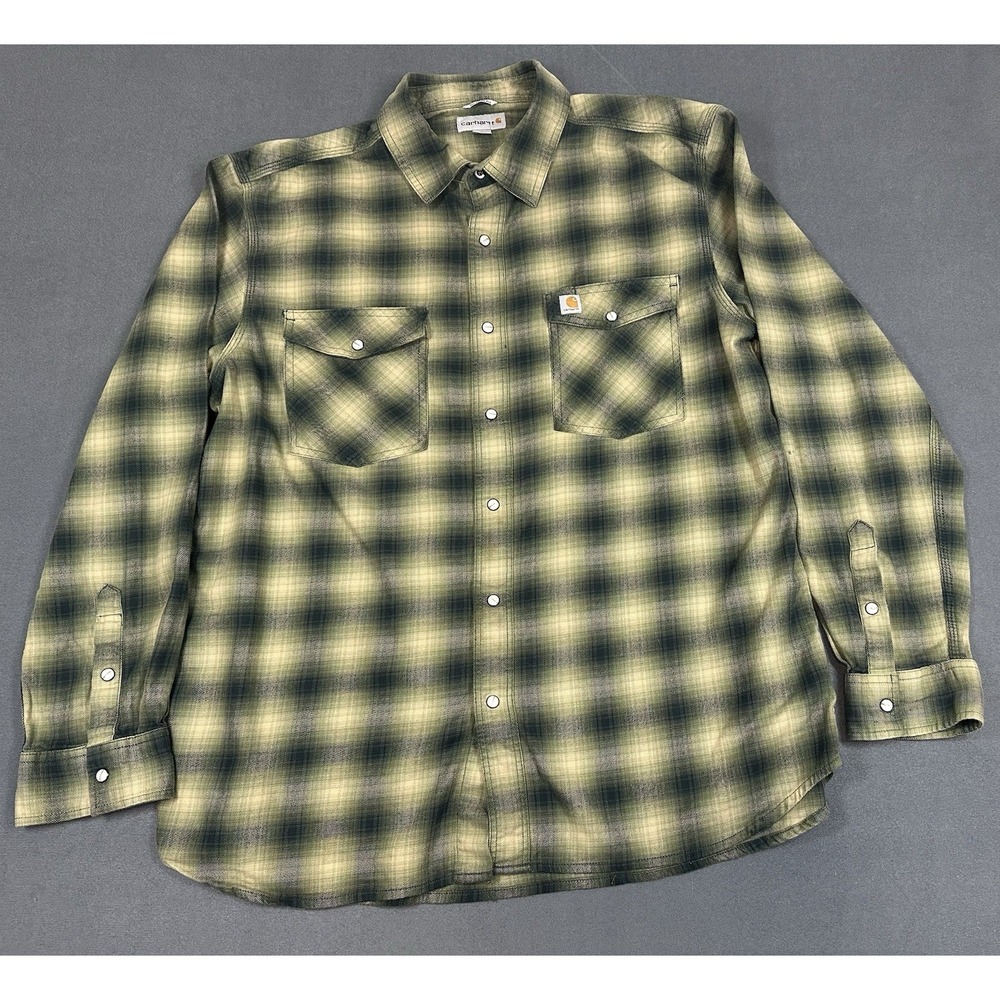 Carhartt Pearl Snap Shirt Relaxed Fit Mens Size XL Long Sleeve Cotton Blend